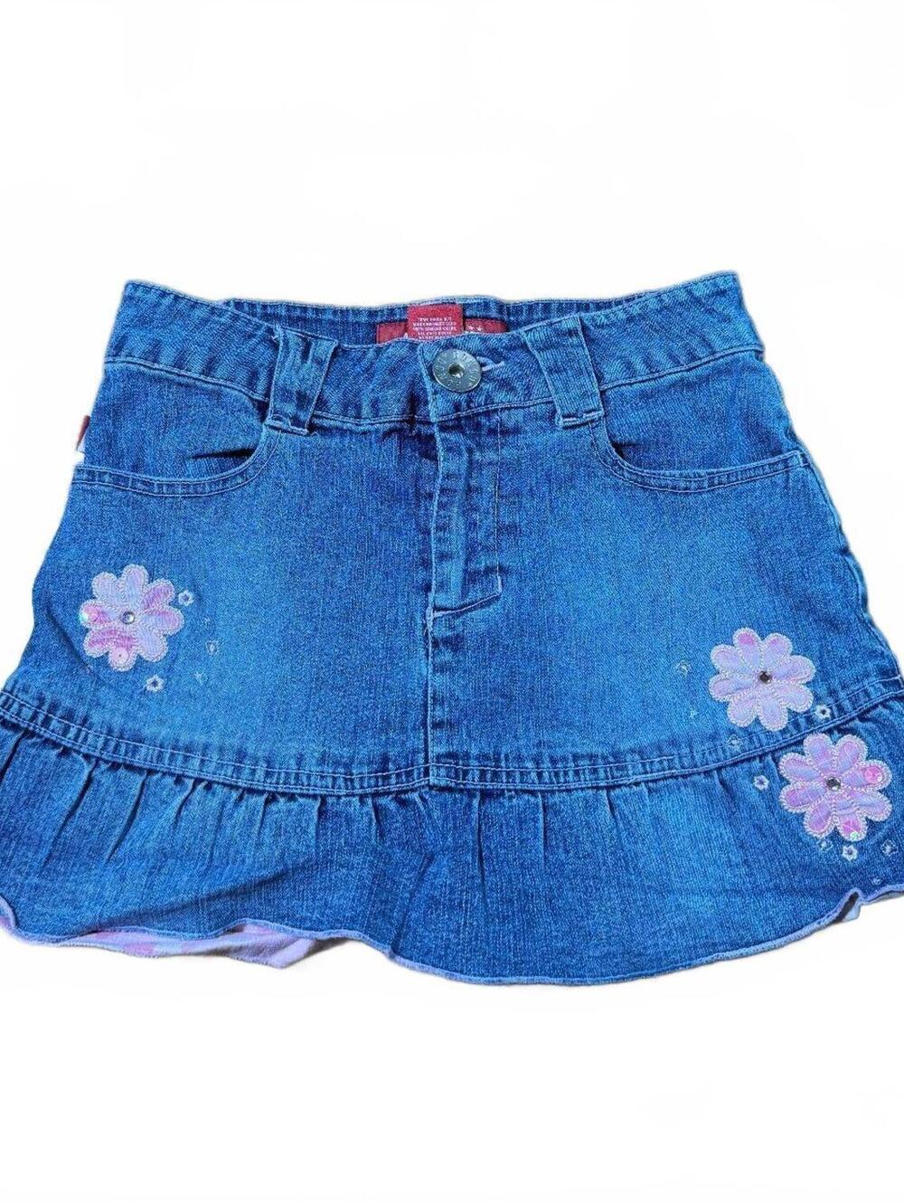 Vintage Y2K Bongo Girls' Denim Mini Skirt with Ruffle Edge Size 10